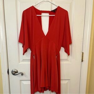 Express Women’s S Vibrant Red/Coral Deep V Kimono Romper